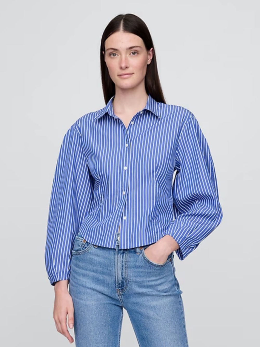 New GAP Blue Striped Cotton Button-Up Shirt